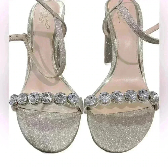 Jewel Badgley Mischka Silve/Gold Big Rhinestone Front Block Heels Women’s Size 6 - Picture 2 of 8